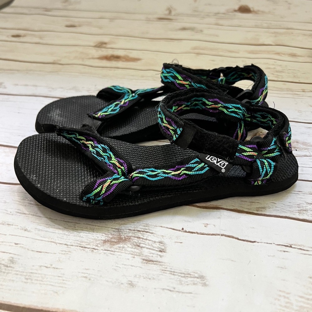 Teva Original Universal Sandals Black Multi Geometric Straps Size 10.5 Insole